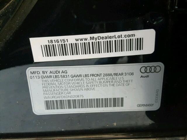 WAURGAFD6DN020875 - 2013 AUDI A8 L QUATT BLACK photo 10