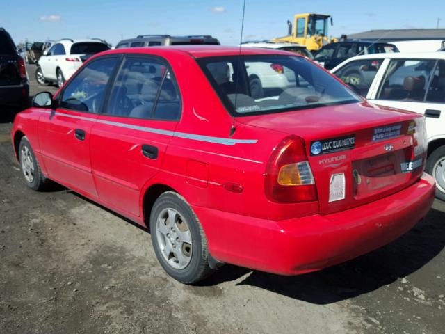 KMHCG45C22U397978 - 2002 HYUNDAI ACCENT GL RED photo 3