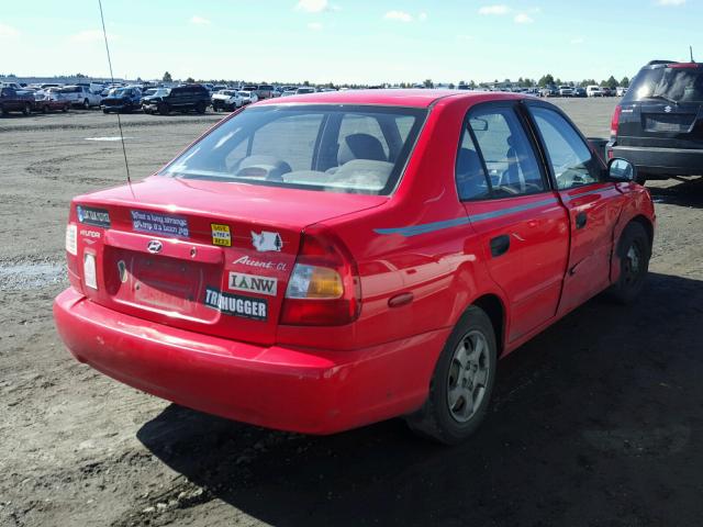 KMHCG45C22U397978 - 2002 HYUNDAI ACCENT GL RED photo 4