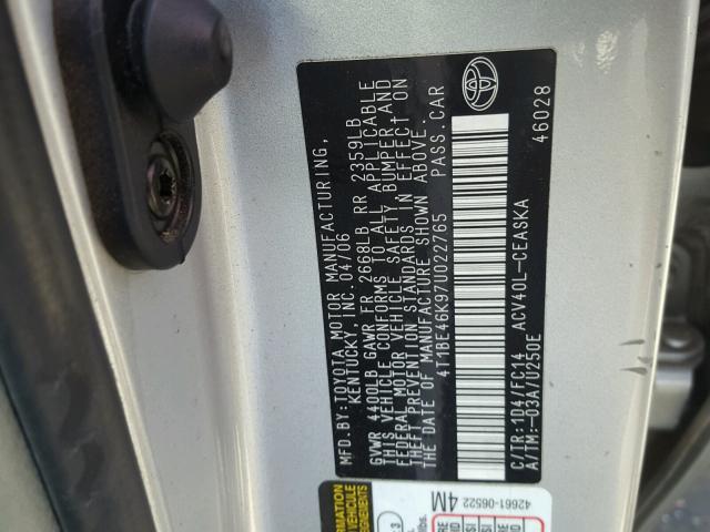 4T1BE46K97U022765 - 2007 TOYOTA CAMRY NEW SILVER photo 10
