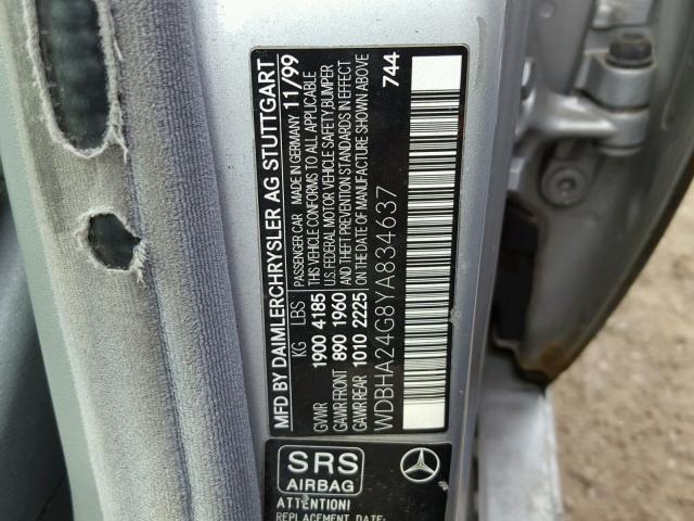 WDBHA24G8YA834637 - 2000 MERCEDES-BENZ C 230 SILVER photo 10