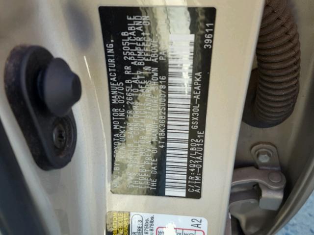 4T1BK36B25U007816 - 2005 TOYOTA AVALON XL GOLD photo 10