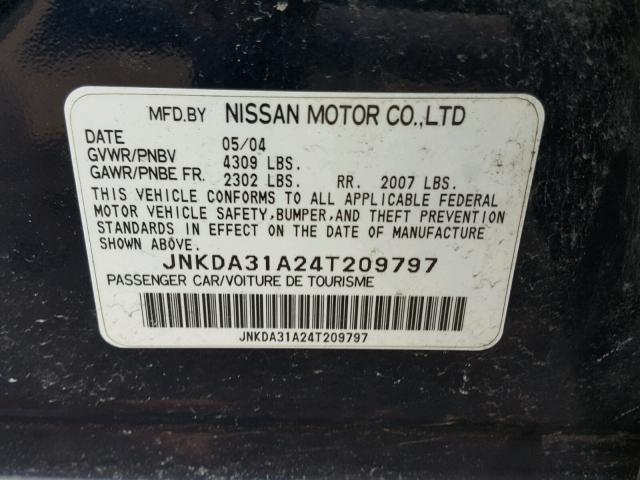 JNKDA31A24T209797 - 2004 INFINITI I35 BLUE photo 10