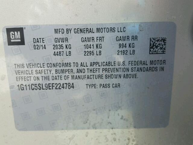 1G11C5SL9EF224784 - 2014 CHEVROLET MALIBU 1LT TAN photo 10