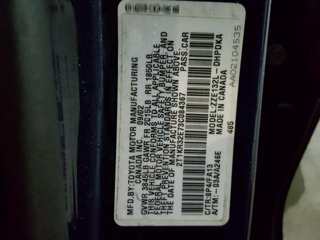 2T1KR32E73C084367 - 2003 TOYOTA MATRIX 蓝色 照片 10