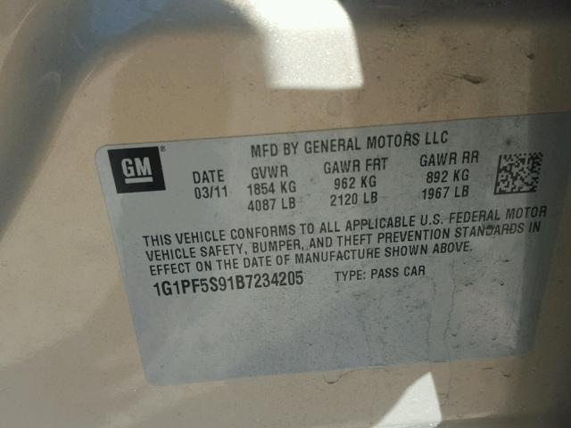 1G1PF5S91B7234205 - 2011 CHEVROLET CRUZE LT GOLD photo 10