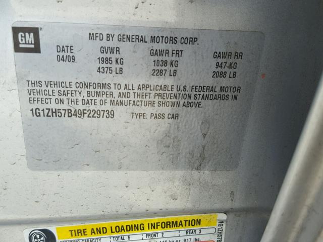 1G1ZH57B49F229739 - 2009 CHEVROLET MALIBU 1LT 银色 照片 10