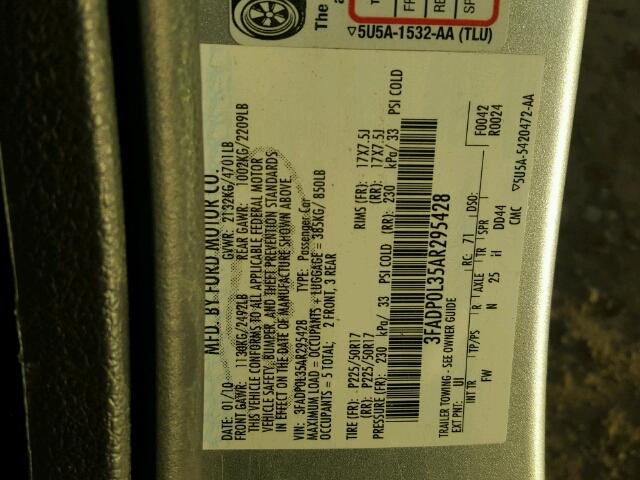 3FADP0L35AR295428 - 2010 FORD FUSION HYB SILVER photo 10