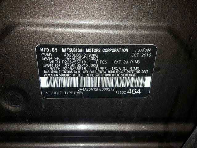 JA4AZ3A32HZ009272 - 2017 MITSUBISHI OUTLANDER BROWN photo 10