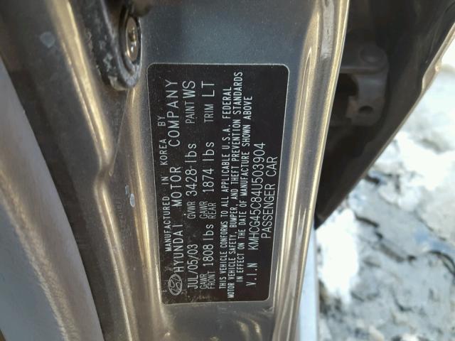 KMHCG45C84U503904 - 2004 HYUNDAI ACCENT GL GRAY photo 10