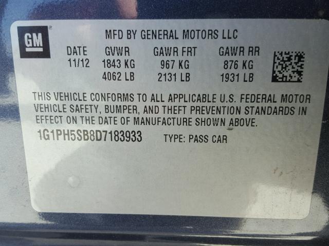 1G1PH5SB8D7183933 - 2013 CHEVROLET CRUZE ECO BLUE photo 10