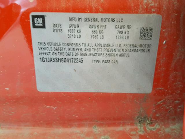 1G1JA5SH9D4172245 - 2013 CHEVROLET SONIC LS 橙色 照片 10