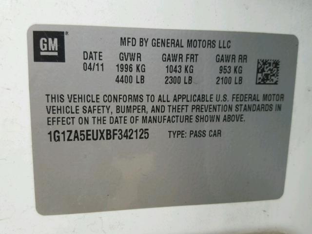 1G1ZA5EUXBF342125 - 2011 CHEVROLET MALIBU LS თეთრი ფოტო 10