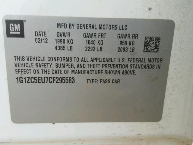 1G1ZC5EU7CF295583 - 2012 CHEVROLET MALIBU 1LT 白色 照片 10