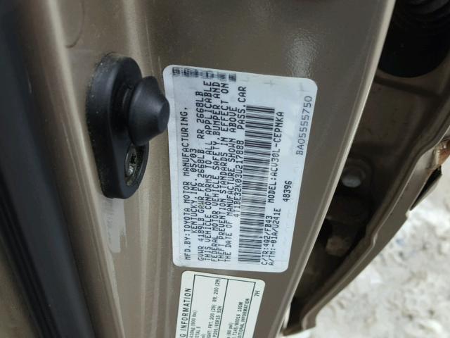 4T1BE32K03U217888 - 2003 TOYOTA CAMRY LE TAN photo 10