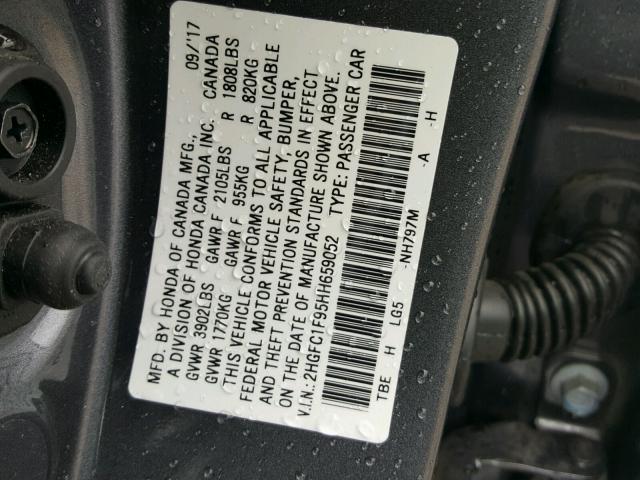 2HGFC1F95HH659052 - 2017 HONDA CIVIC TOUR GRAY photo 10