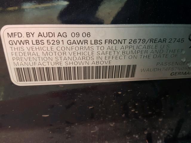 WAUDH74F57N055667 - 2007 AUDI A6 3.2 QUA BLUE photo 10