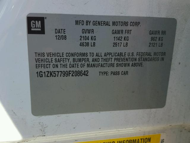 1G1ZK57799F208642 - 2009 CHEVROLET MALIBU LTZ 白色 照片 10