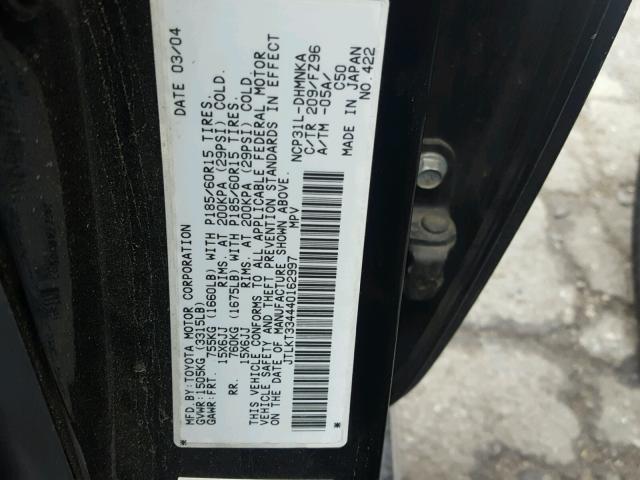 JTLKT334440162997 - 2004 TOYOTA SCION XB BLACK photo 10