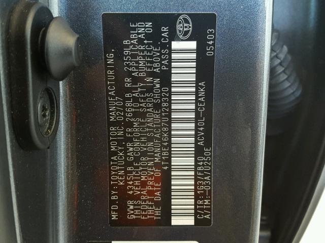 4T1BE46K87U128320 - 2007 TOYOTA CAMRY NEW CHARCOAL photo 10