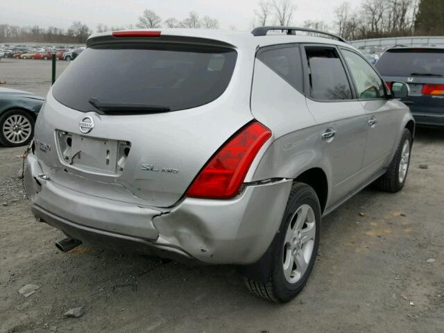 JN8AZ08W54W318805 - 2004 NISSAN MURANO SL SILVER photo 4