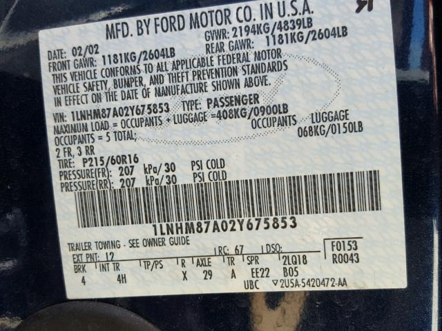 1LNHM87A02Y675853 - 2002 LINCOLN LS BLUE photo 10