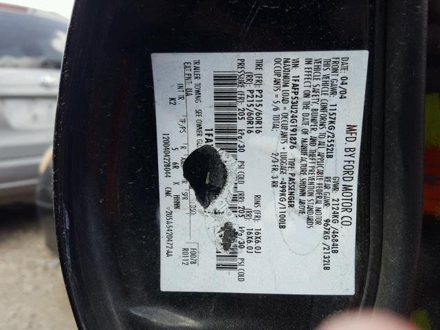 1FAFP55U33G163189 - 2003 FORD TAURUS SES BLACK photo 10