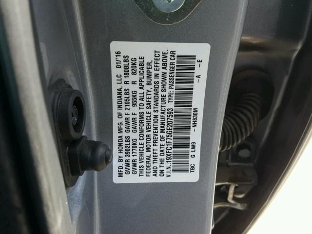 19XFC1F75GE207593 - 2016 HONDA CIVIC EXL SILVER photo 10