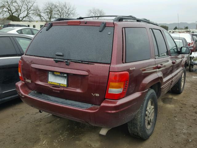 1J4GW68N2XC647213 - 1999 JEEP GRAND CHER BURGUNDY photo 4