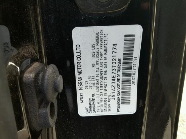 JN1AZ34E73T021774 - 2003 NISSAN 350Z COUPE BLACK photo 10