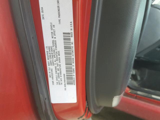 4S3BL676654203908 - 2005 SUBARU LEGACY GT RED photo 10