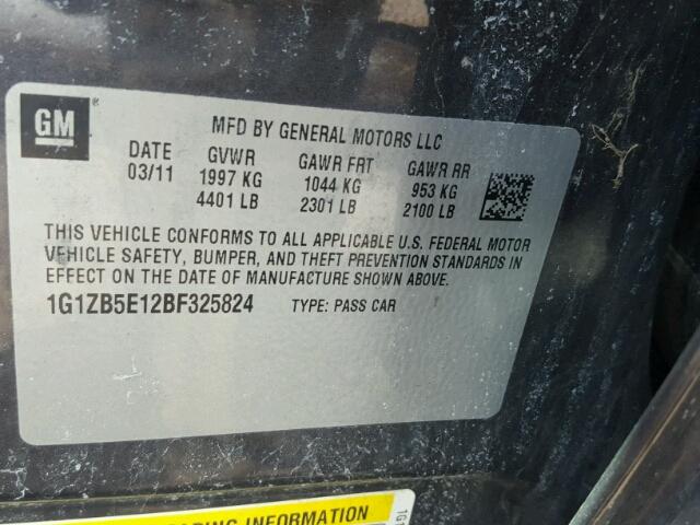 1G1ZB5E12BF325824 - 2011 CHEVROLET MALIBU LS CHARCOAL photo 10