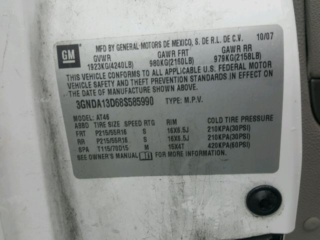 3GNDA13D68S585990 - 2008 CHEVROLET HHR LS 白色 照片 10