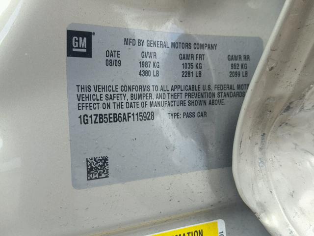 1G1ZB5EB6AF115928 - 2010 CHEVROLET MALIBU LS ოქროსფერი ფოტო 10