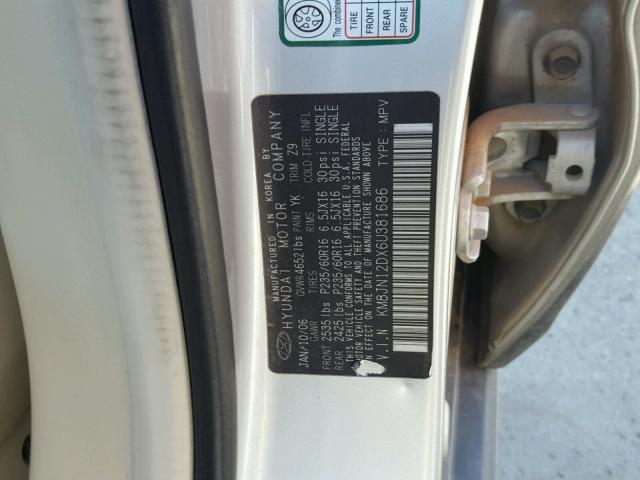 KM8JN12DX6U381686 - 2006 HYUNDAI TUCSON GLS SILVER photo 10