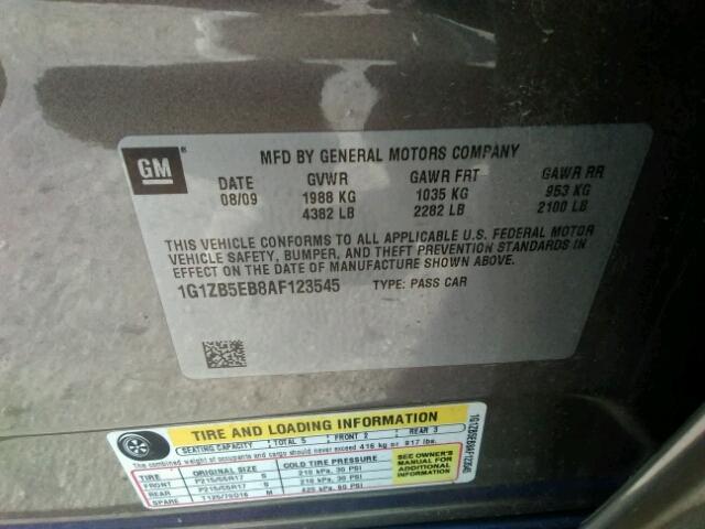 1G1ZB5EB8AF123545 - 2010 CHEVROLET MALIBU LS 灰色 照片 10