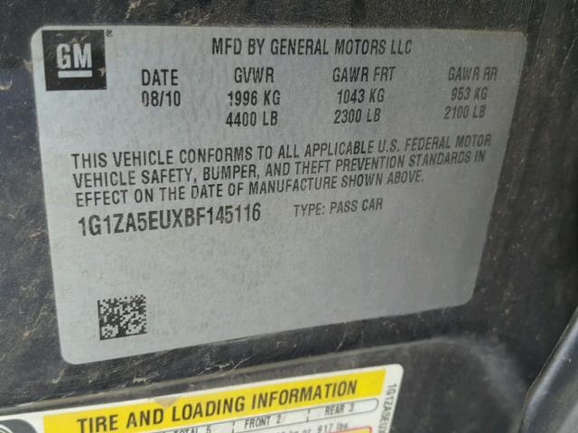 1G1ZA5EUXBF145116 - 2011 CHEVROLET MALIBU LS 灰色 照片 10