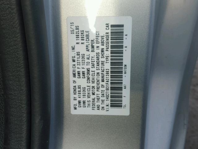 1HGCT1B31FA013863 - 2015 HONDA ACCORD LX- SILVER photo 10