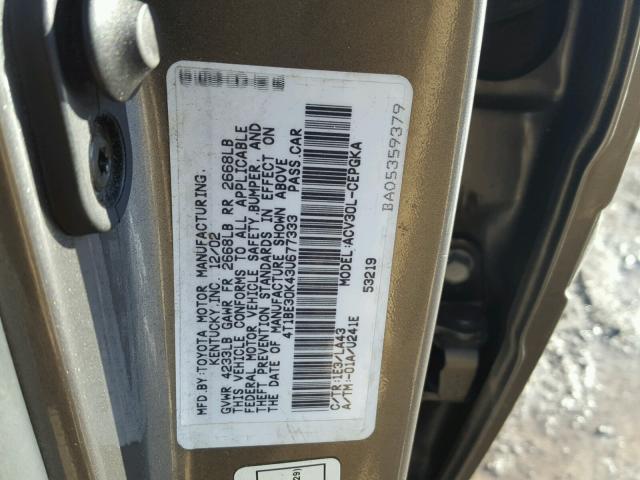 4T1BE30K43U677333 - 2003 TOYOTA CAMRY LE GRAY photo 10