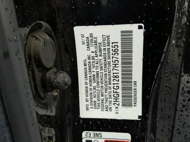 2HGFG12817H575651 - 2007 HONDA CIVIC EX Qara foto 10