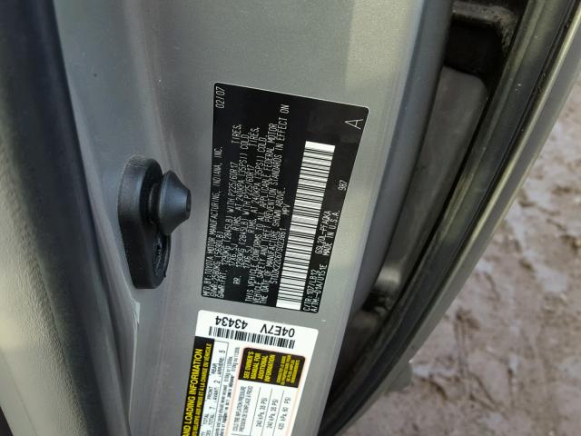 5TDZK22C67S023861 - 2007 TOYOTA SIENNA XLE SILVER photo 10