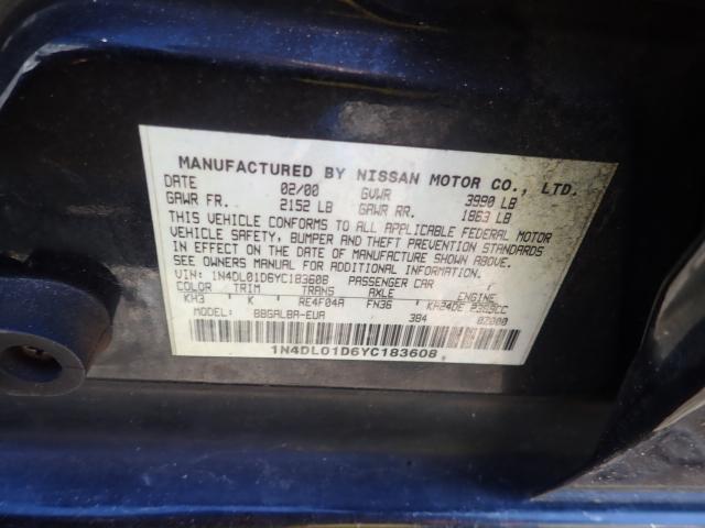 1N4DL01D6YC183608 - 2000 NISSAN ALTIMA XE BLACK photo 10