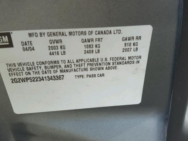 2G2WP522341343367 - 2004 PONTIAC GRAND PRIX GRAY photo 10