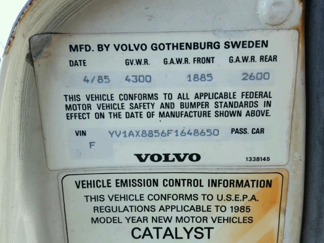 YV1AX8856F1648650 - 1985 VOLVO 245 DL WHITE photo 10