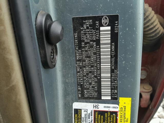 4T1BE46KX9U912324 - 2009 TOYOTA CAMRY BASE BLACK photo 10