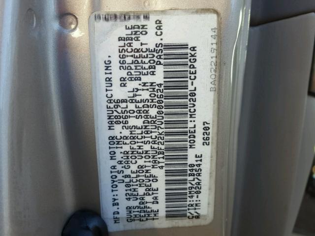 4T1BF22K7VU000624 - 1997 TOYOTA CAMRY CE TAN photo 10