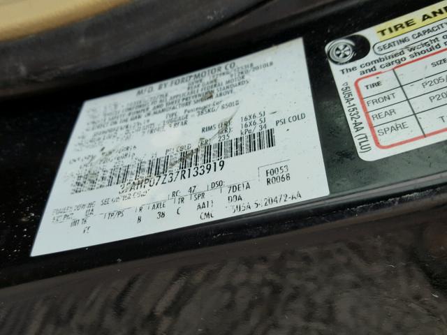 3FAHP07Z37R133919 - 2007 FORD FUSION SE BLACK photo 10