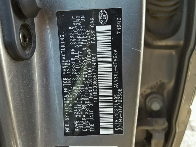 4T1BE30K66U714161 - 2006 TOYOTA CAMRY LE GRAY photo 10