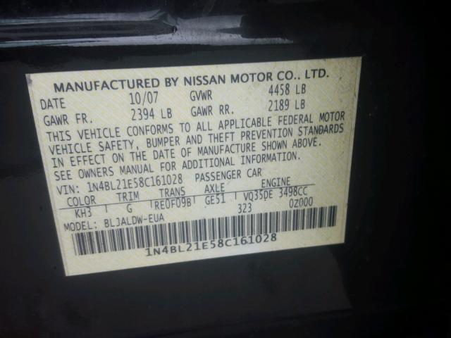 1N4BL21E58C161028 - 2008 NISSAN ALTIMA 3.5 BLACK photo 10