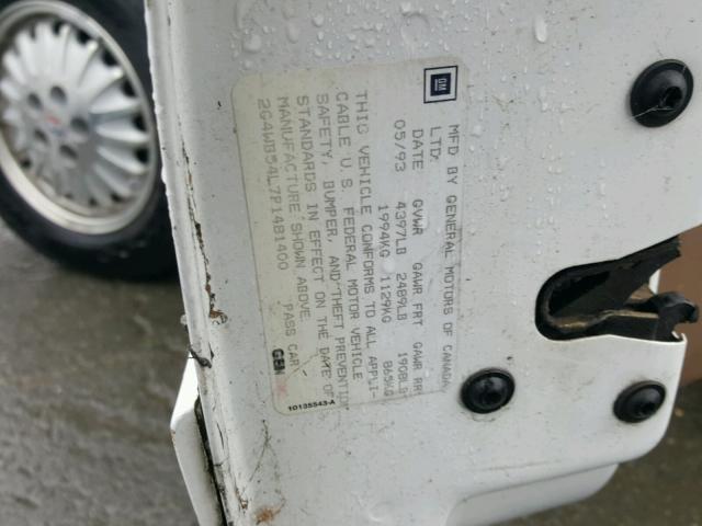 2G4WB54L7P1481400 - 1993 BUICK REGAL CUST WHITE photo 10